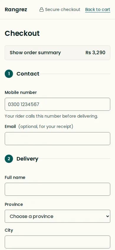 The same checkout on a phone